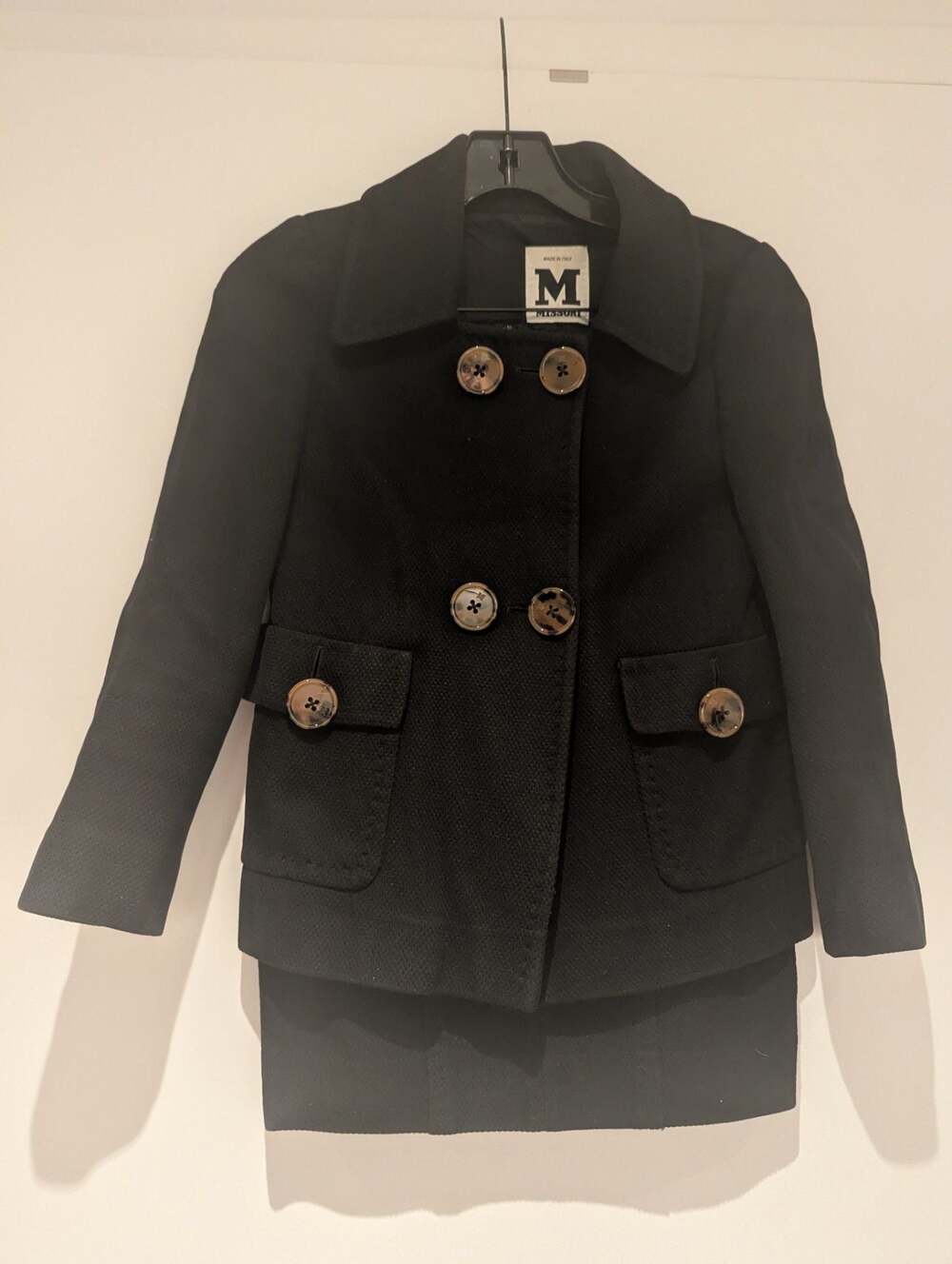 M Missoni Black Waffle Knit Wool Blend Peacoat and Pencil Skirt Suit Set